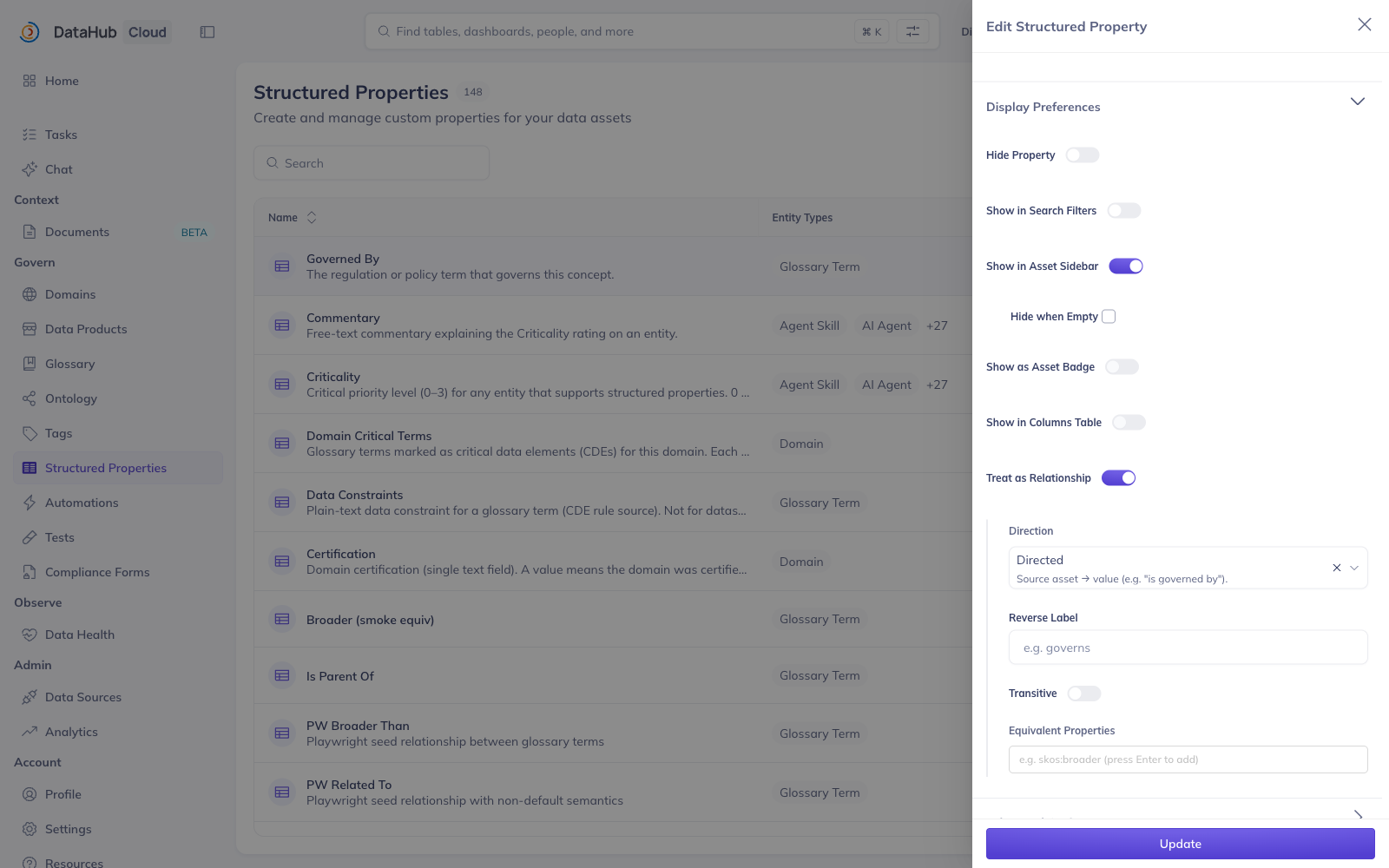 The Treat as Relationship toggle and its semantics settings